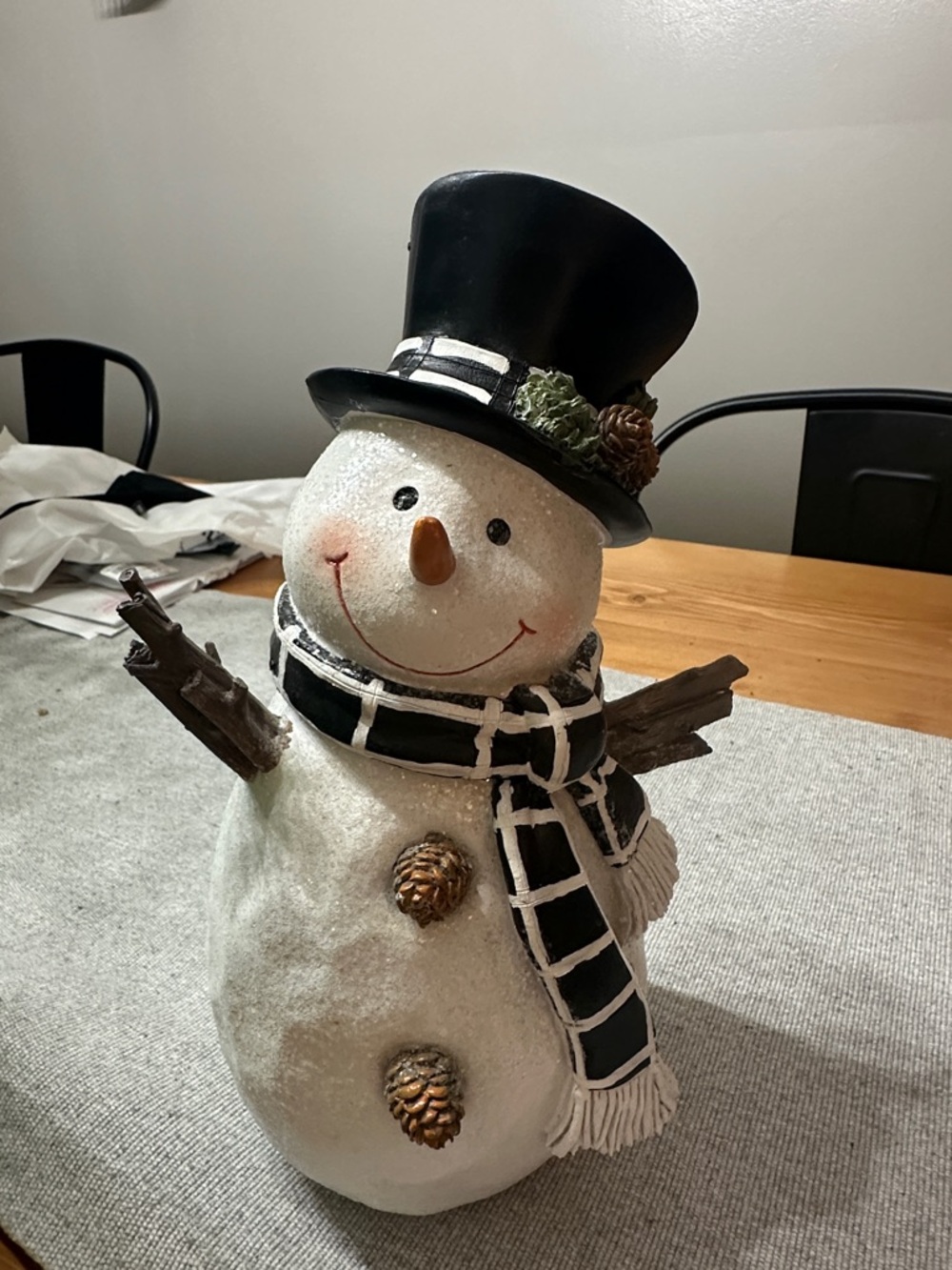 Hobby Lobby Black and White Snowman Figurine with Pinecone Accents